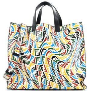 Fendi Multi Color Wave Design Monogram Calf Leather Shopper Tote